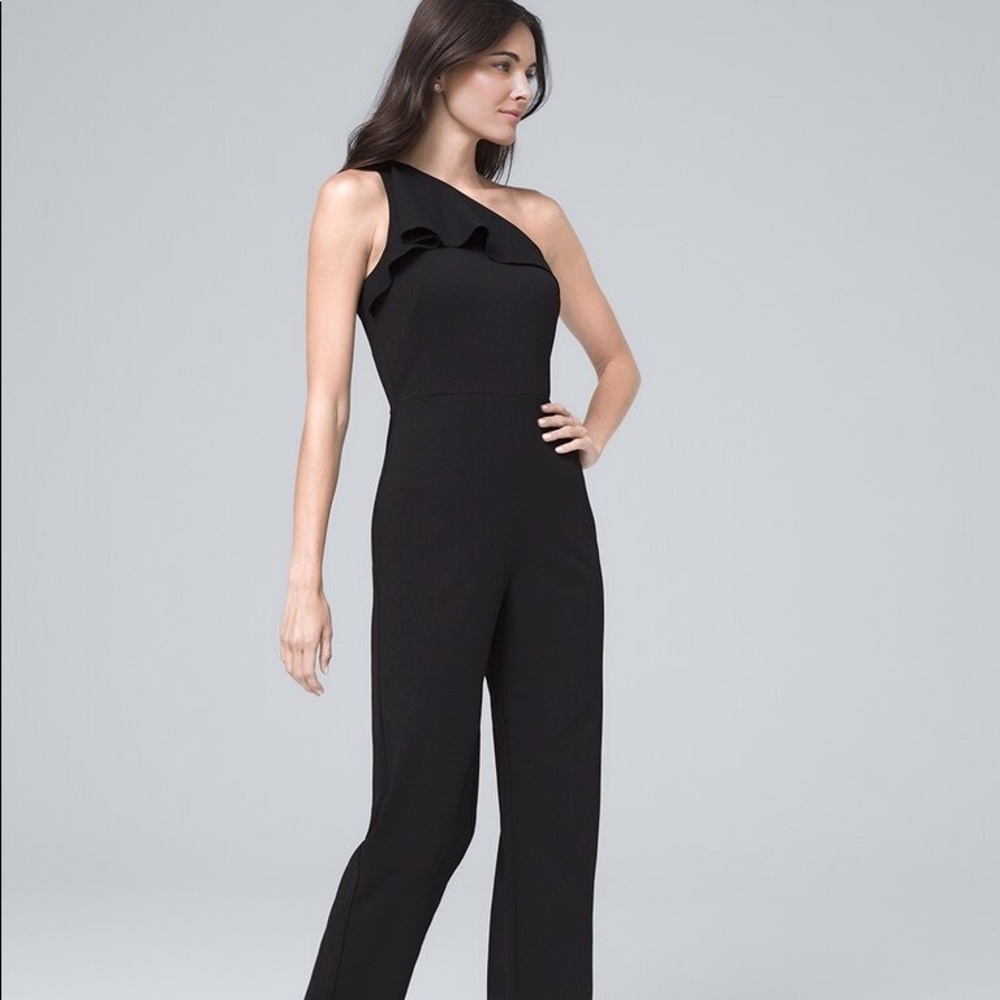 White House Black Market One Shoulder Jumpsuit Size 10 Black